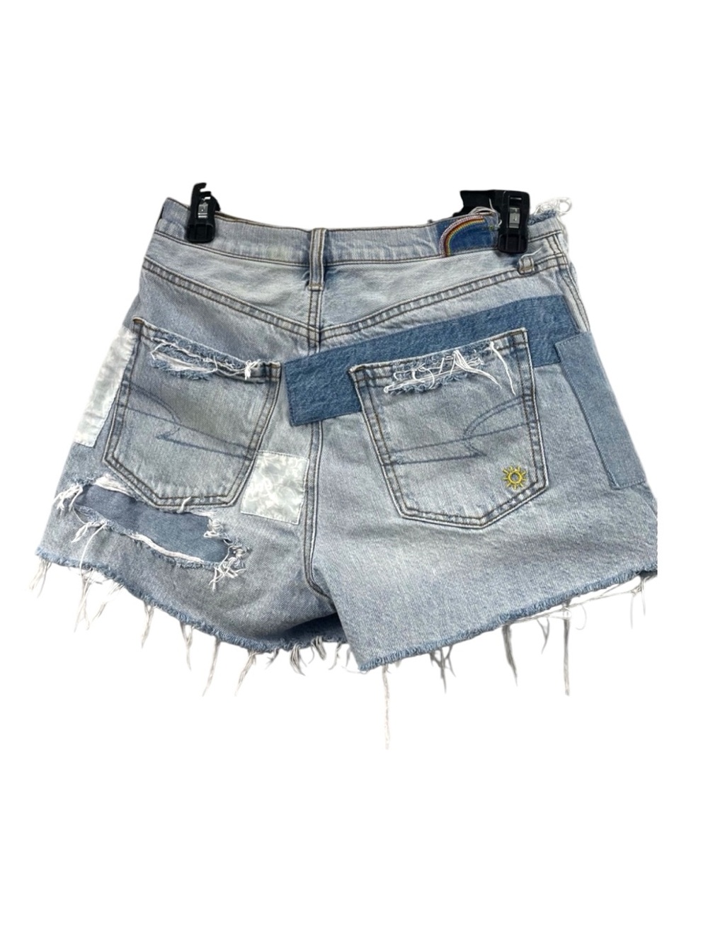 American Eagle Pride Jean Shorts Rainbow Festival Distress 4 Patchwork Blue